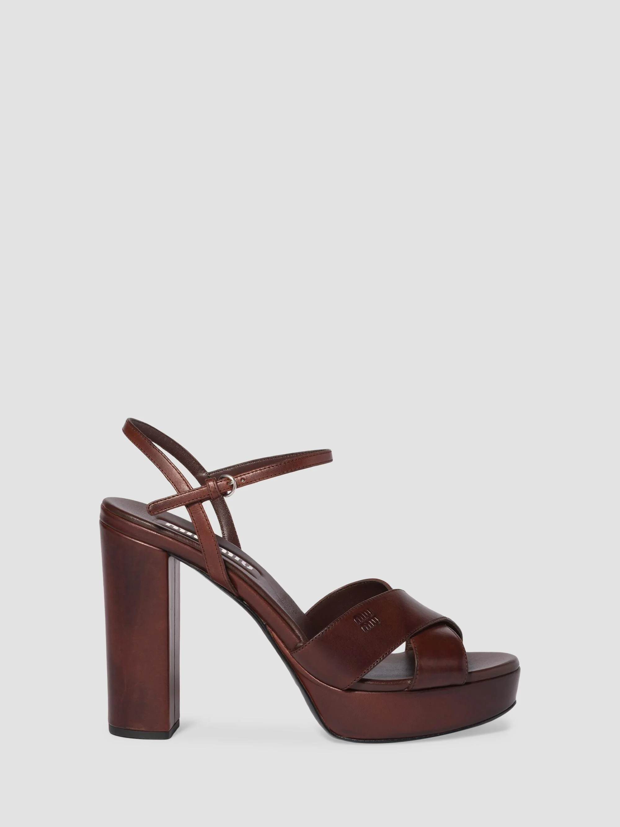 シューズ miuuu Miu Miu Women's Leather Platform Sandals - Brown - 5XP917 V69F