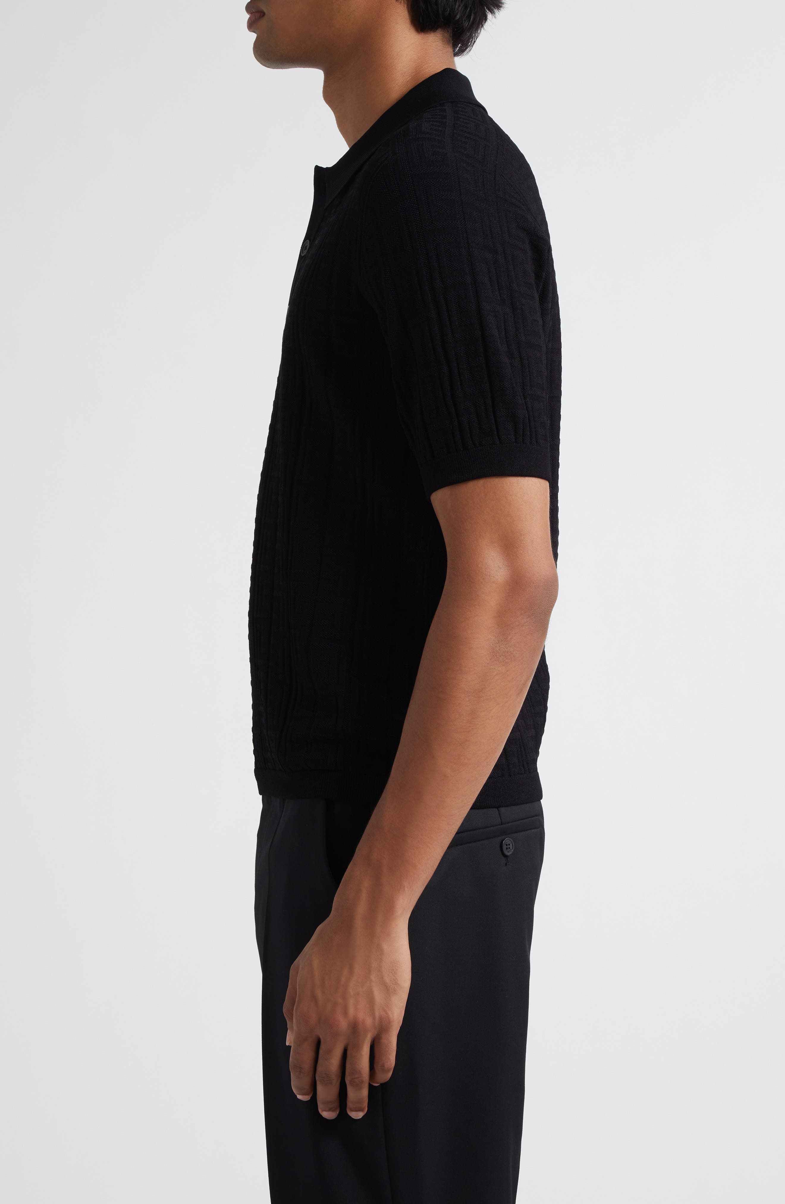 Balmain Monogarm Jacqurd Polo Sweater in 0Pa Black at Nordstrom - 3