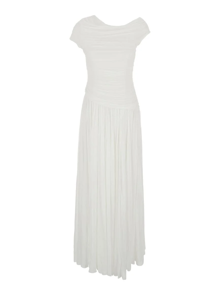 Simkhai 'Rhiannon' White One-Shoulder Midi Dress With Gathered Bodice And Pleated Skirt In Tech Fabr - 1