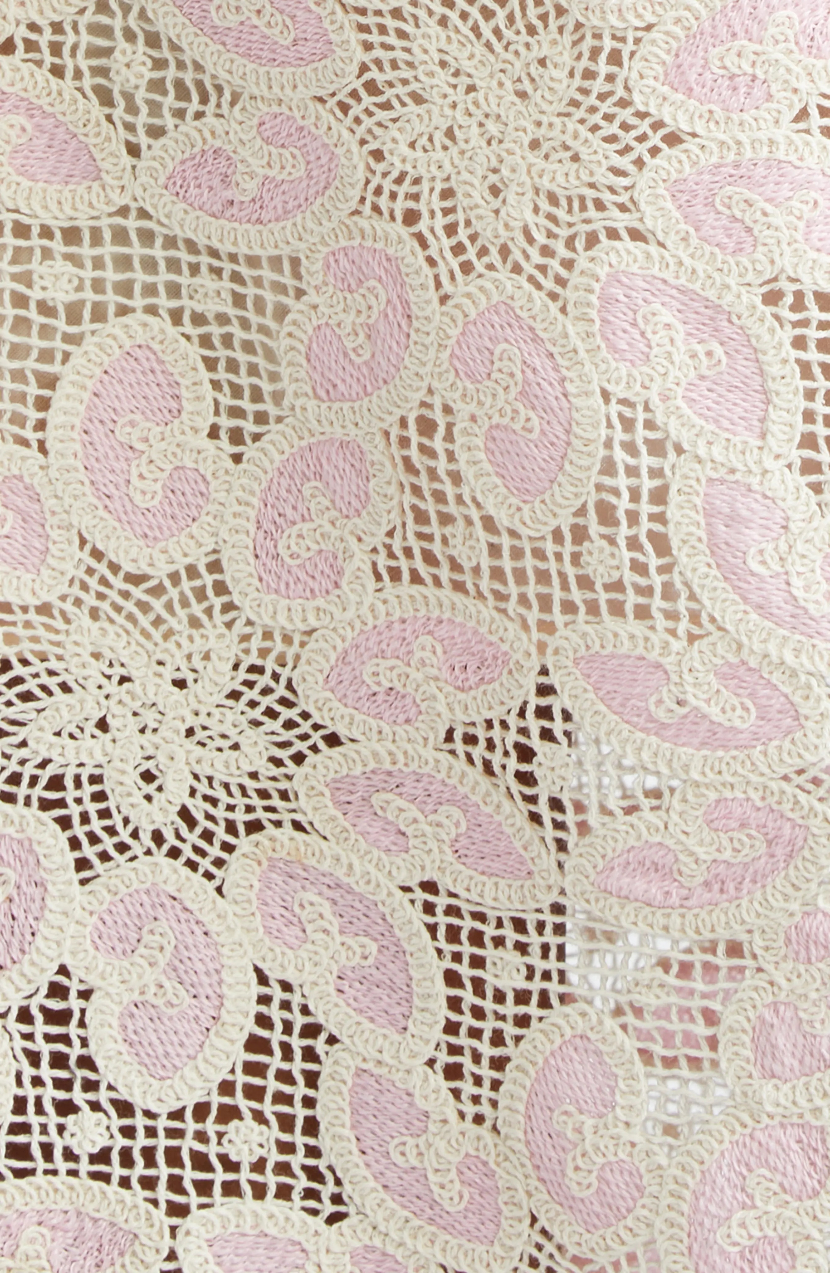 Ottie Long Sleeve Guipure Lace Cotton Blend Midi Dress in Cream/Pink - 6