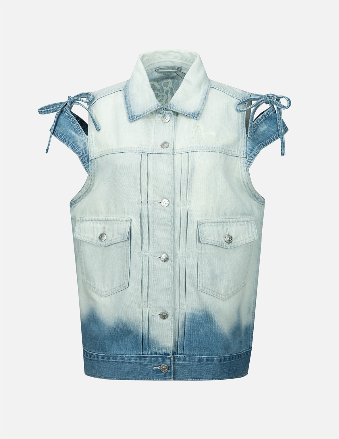 LOGO EMBROIDERY BLEACHED DENIM WAISTCOAT - 1