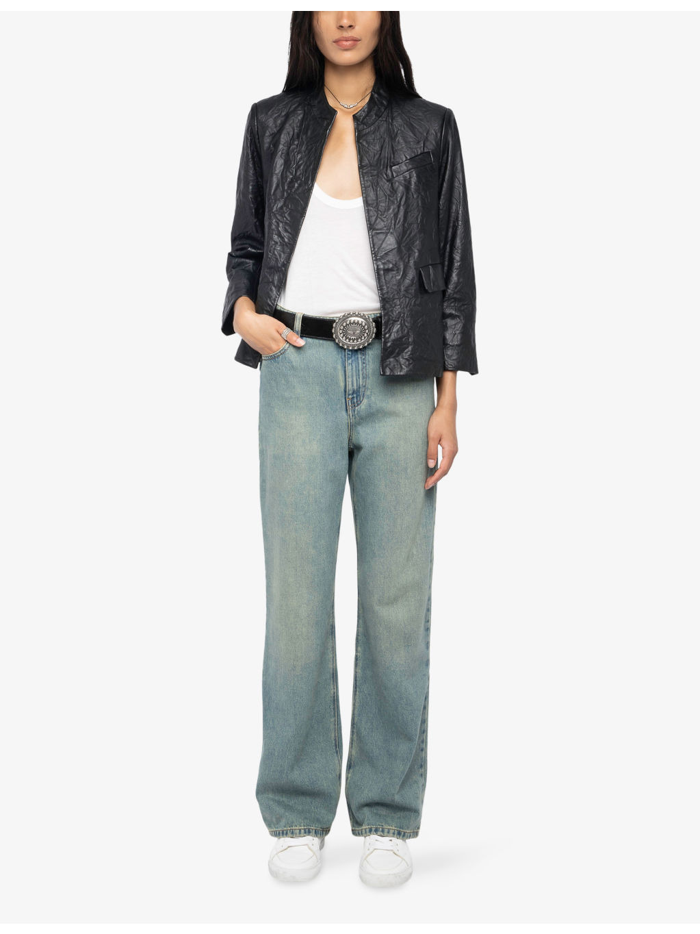 Veryn Collarless Slim-Fit Crinkled-Leather Jacket - 2