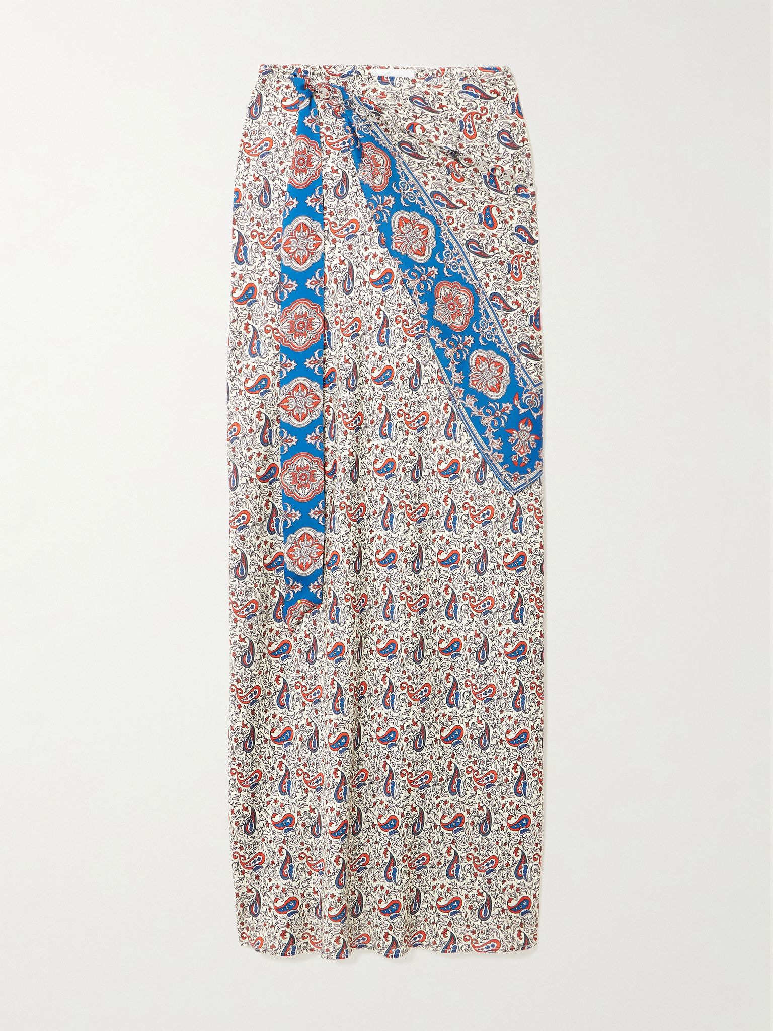 Chain-detailed paisley-print crepe maxi skirt Cream - 1