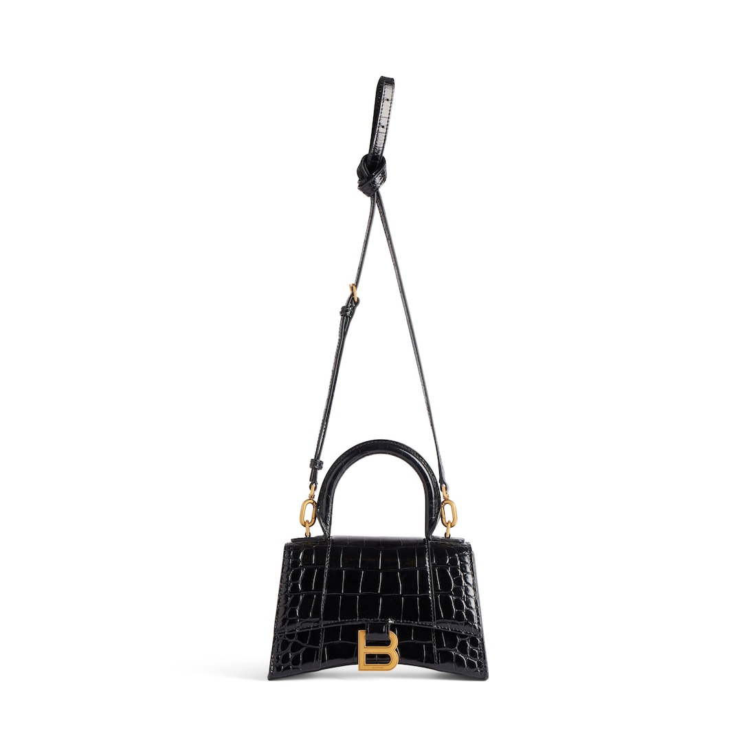 Women's Hourglass Xs Handbag Crocodile Embossed in Black - 4