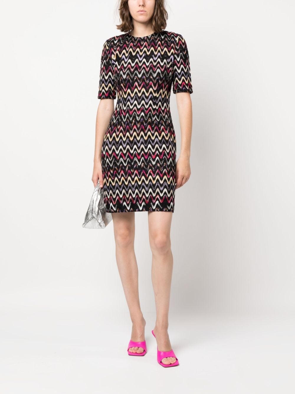 zigzag-embroidered wool-blend dress - 2