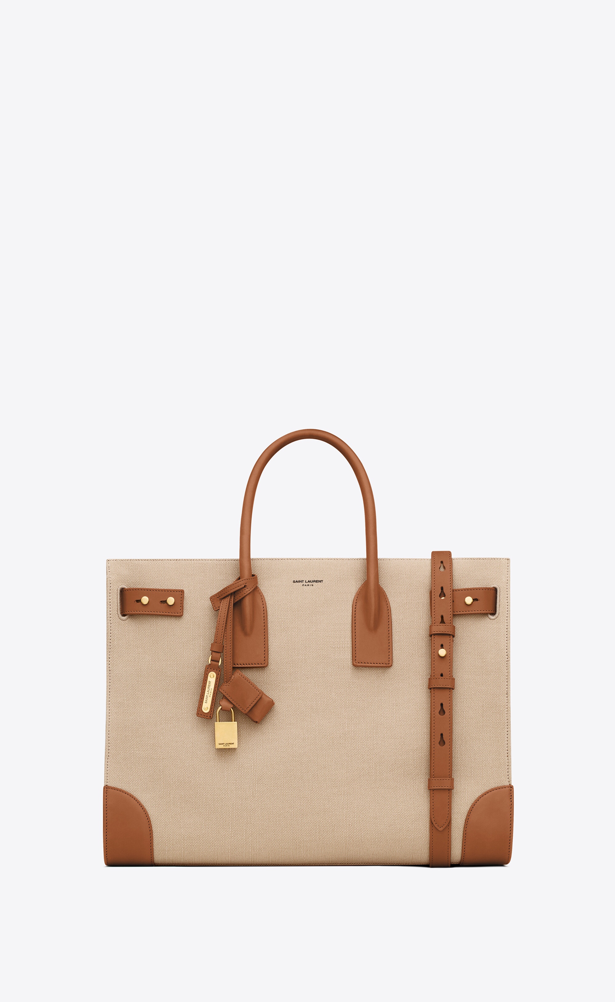 sac de jour thin large in canvas and vegetable-tanned leather - 1