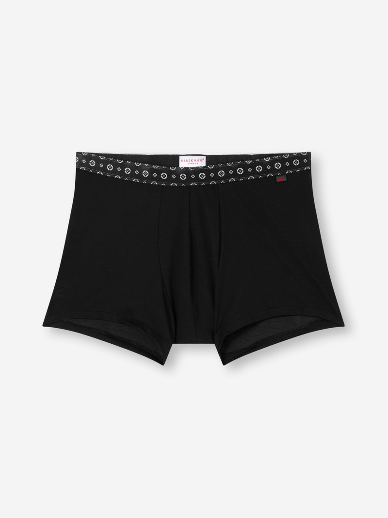 Derek Rose Men's Boxer Briefs Pima Cotton Stretch Black with Rose Motif Band outlook