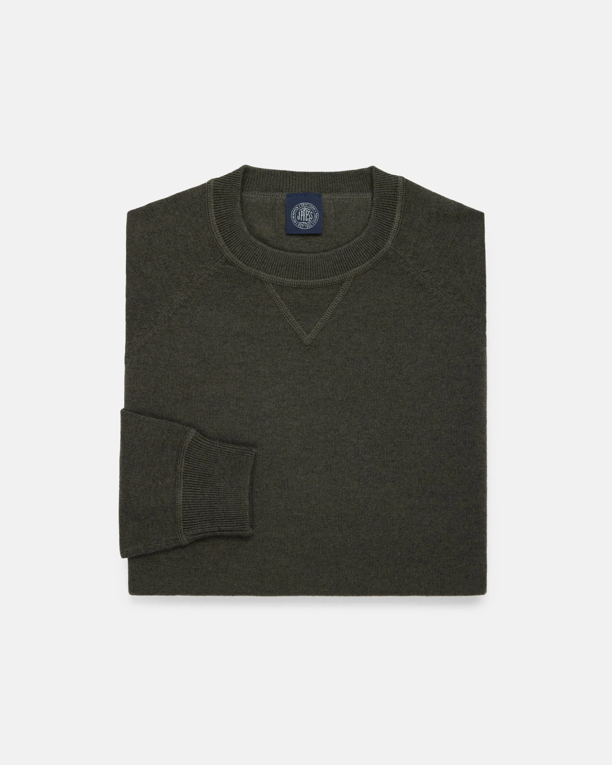 GREEN COTTON-WOOL CREWNECK SWEATSHIRT - TRIM FIT - 1