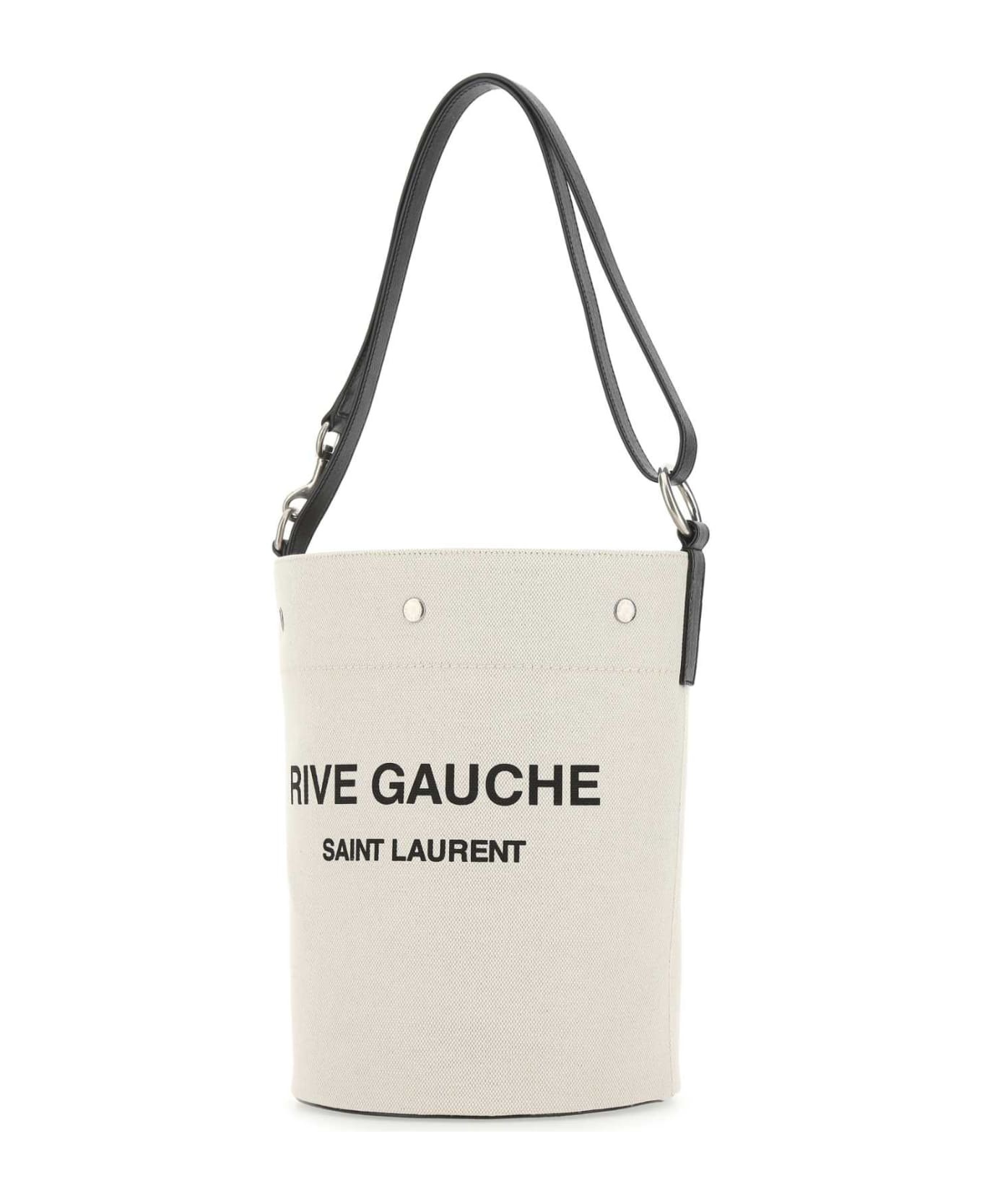 Two-tone Canvas And Leather Medium Rive Gauche Bucket Bag - 2
