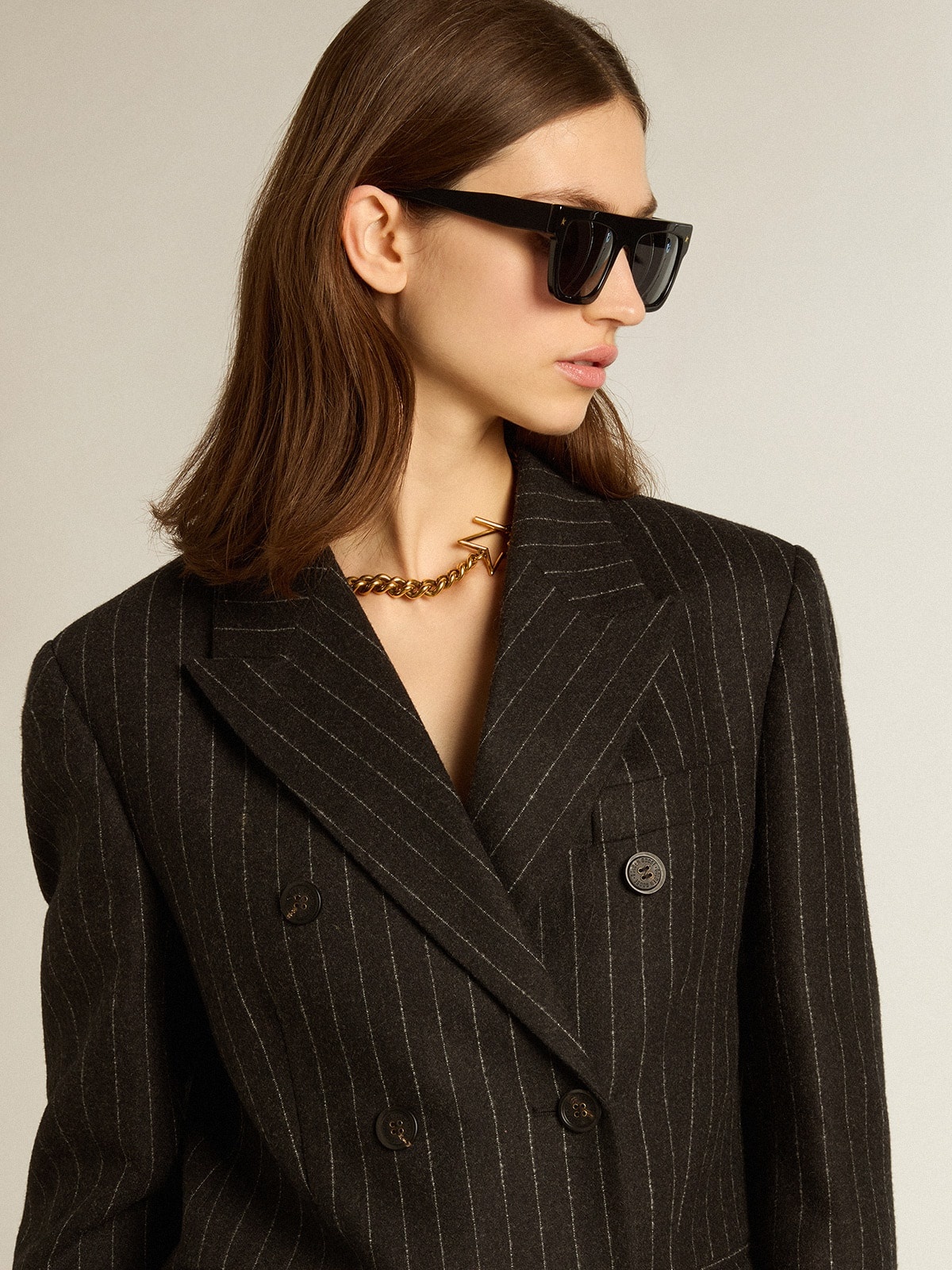 Women’s double-breasted blazer in gray melange wool - 2