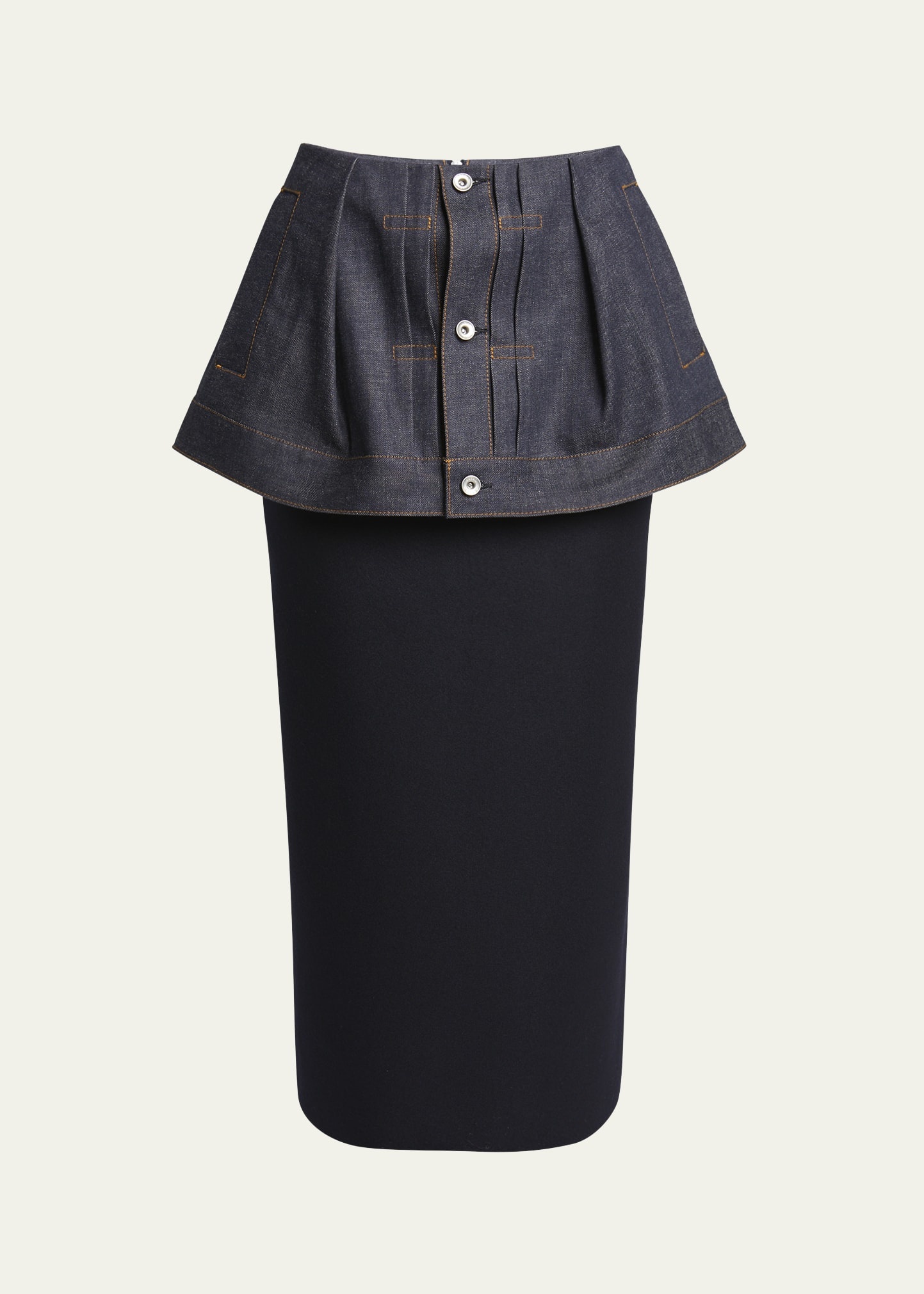 sacai Denim Jacket Peplum Detail Pencil Skirt