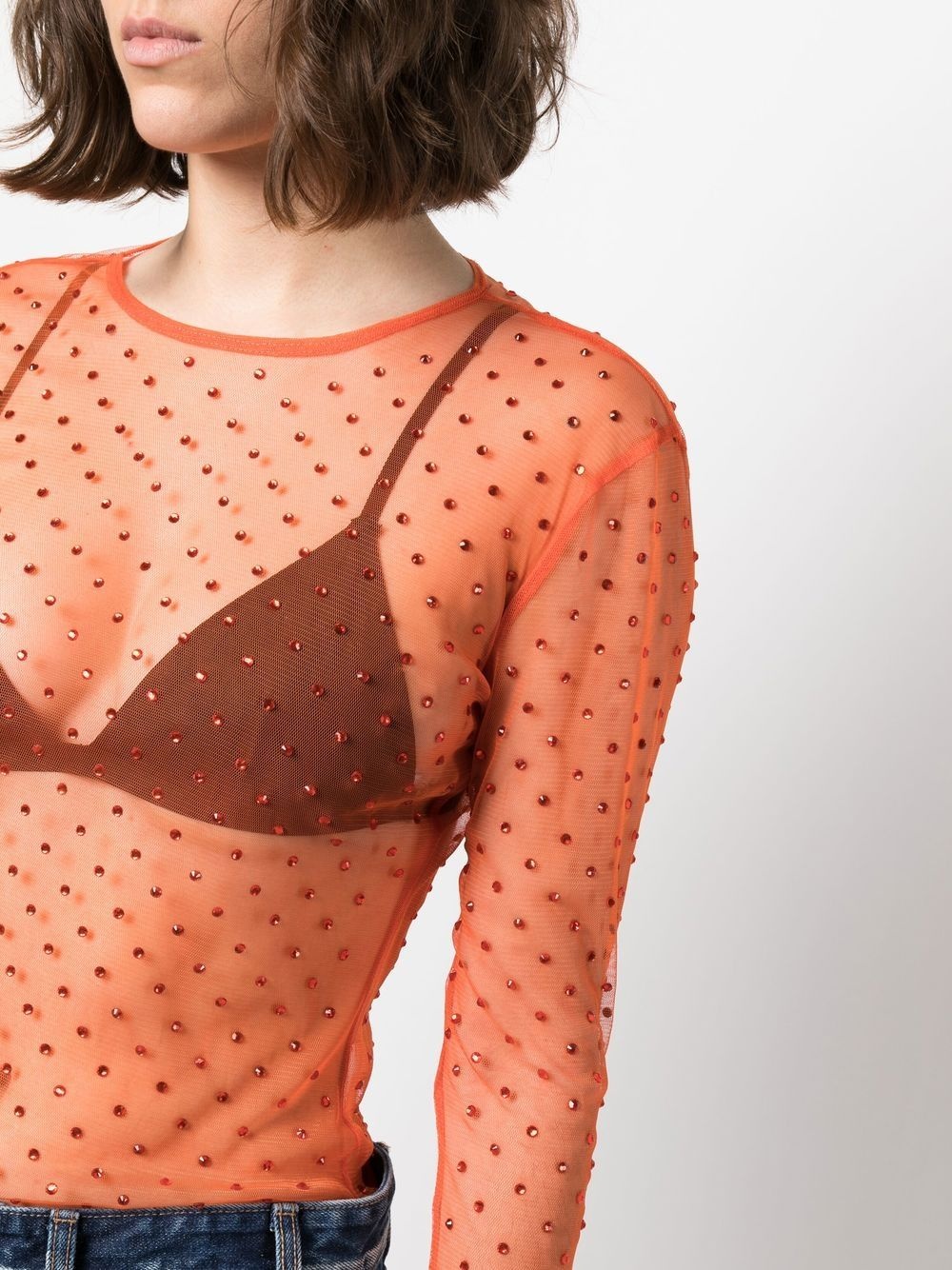 crystal-embellisment sheer blouse - 5