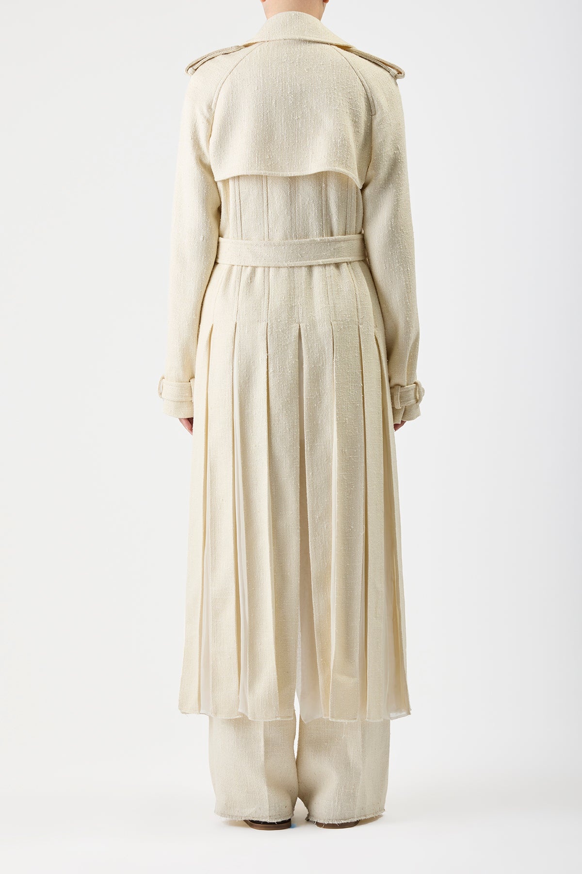 Eithne Trench Coat in Ivory Silk Wool - 5