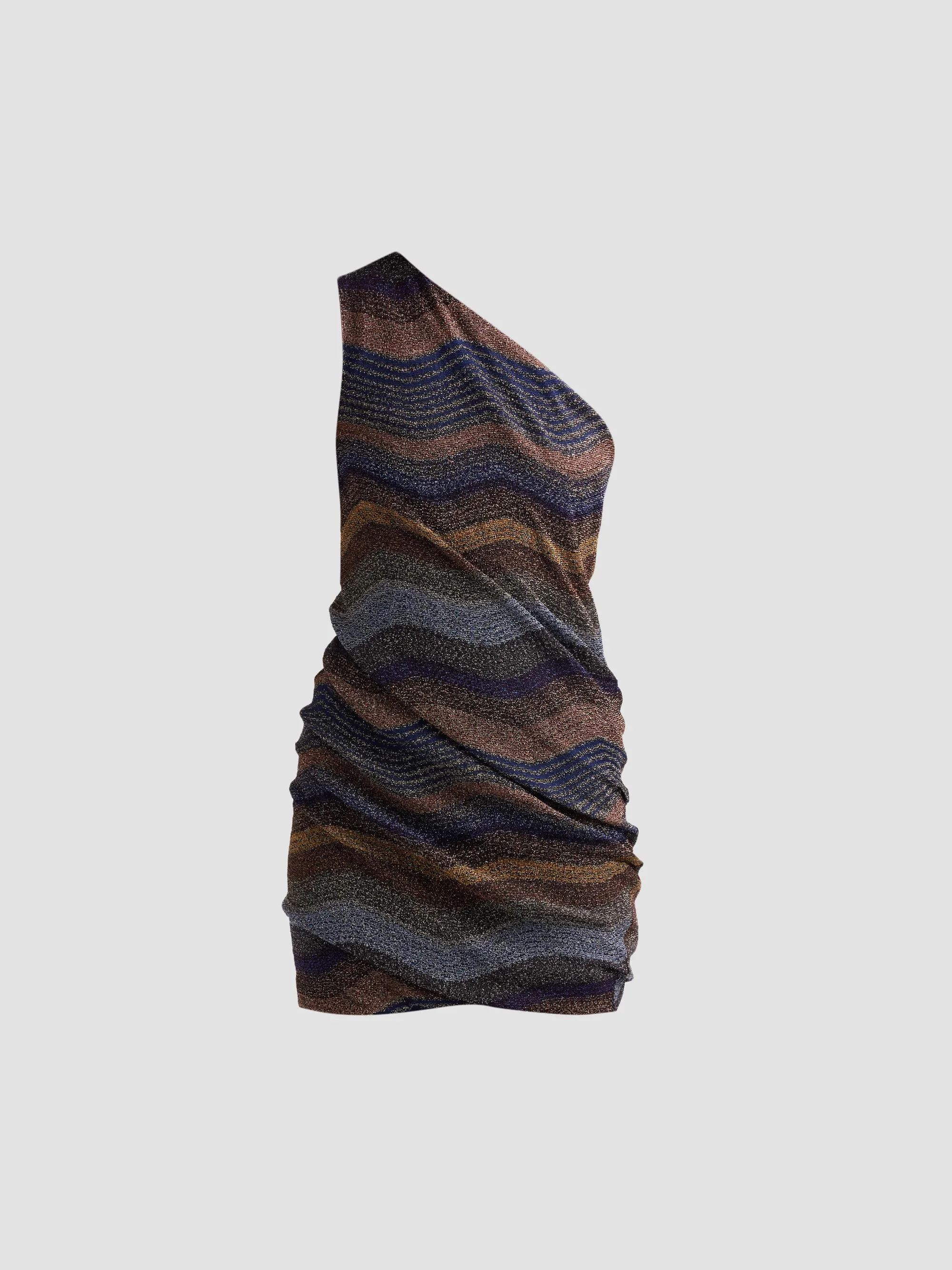 Women's Wave Lamé Knit One-Shoulder Mini Dress - Multi Violet Gold Black Orange - 1
