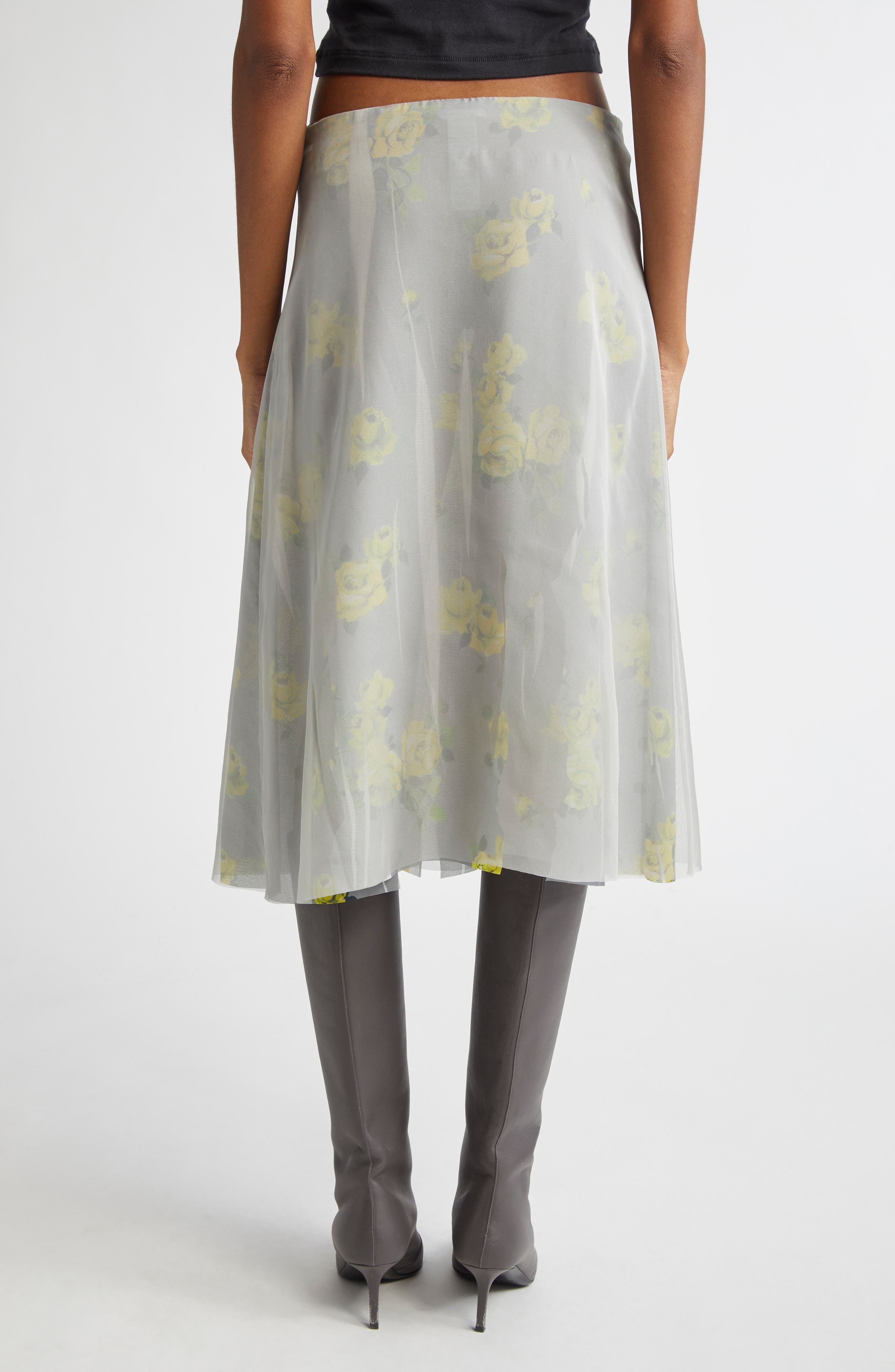 Acne Studios Iranee Floral Georgette Skirt in Yellow/Grey at Nordstrom - 2