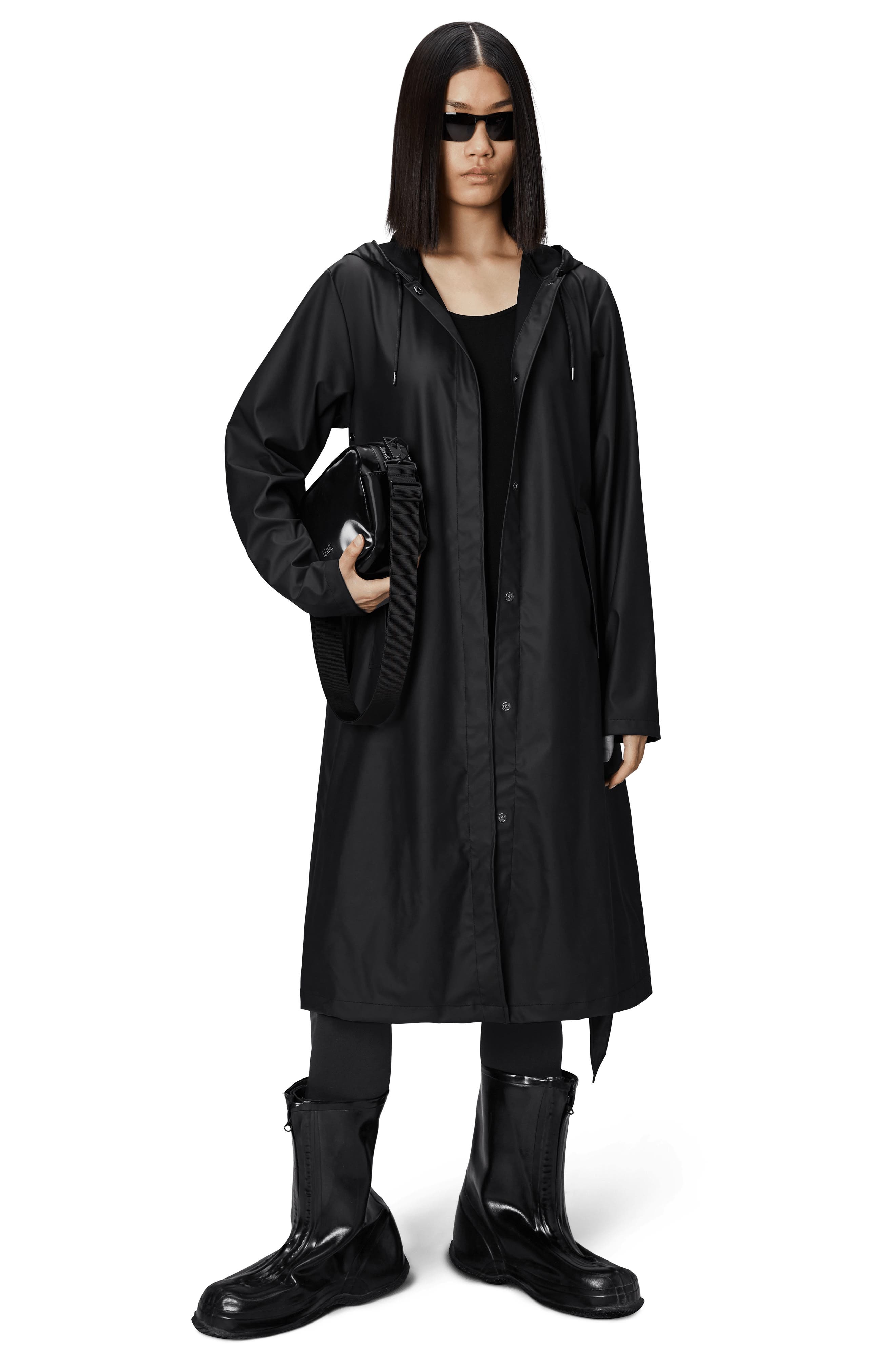 Rains Waterproof A-Line Long Raincoat in 01 Black at Nordstrom - 4