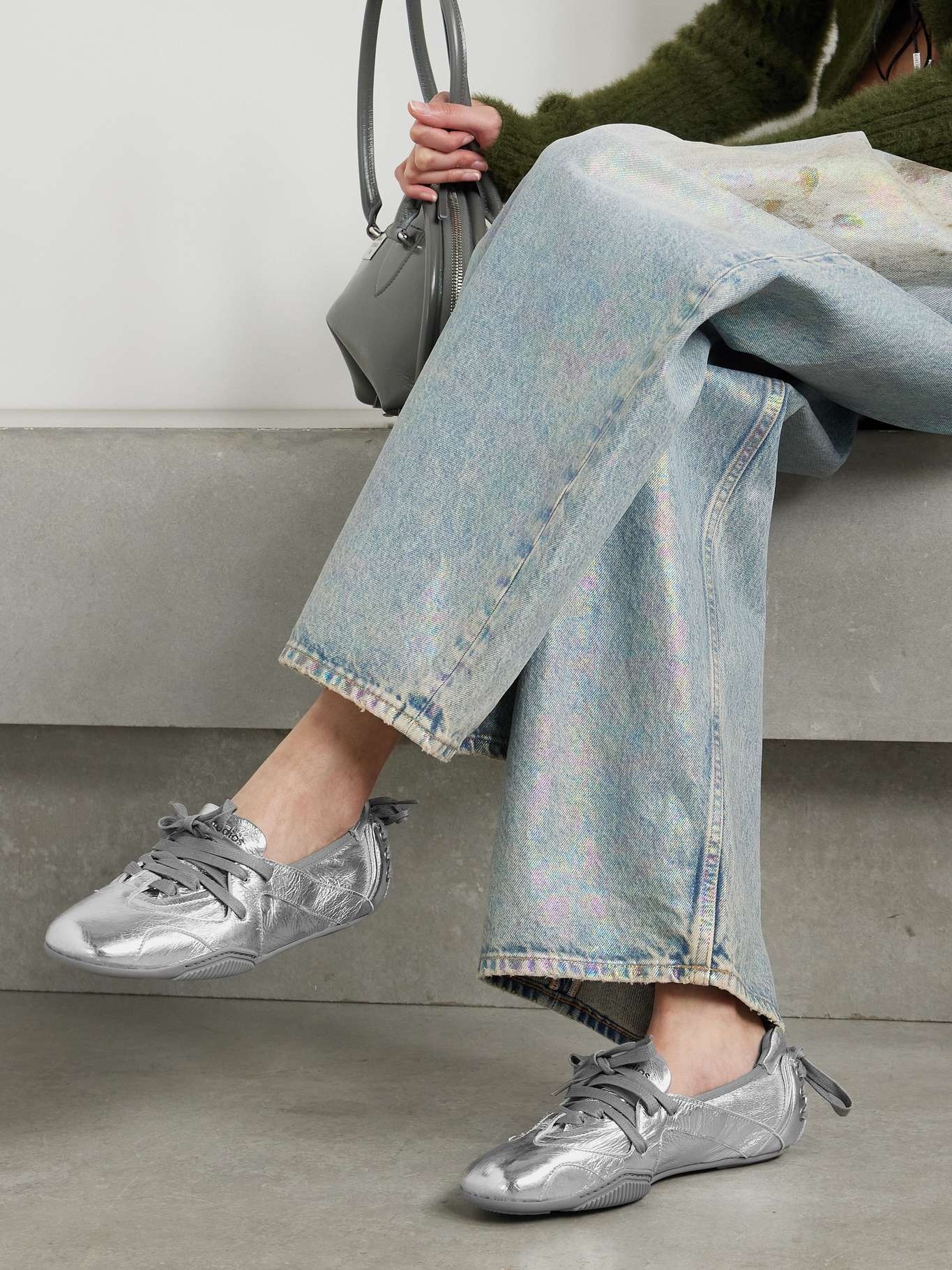 靴 Acne studios hover low 40 Acne Studios Lace-up leather shoes - Silver/grey | REVERSIBLE