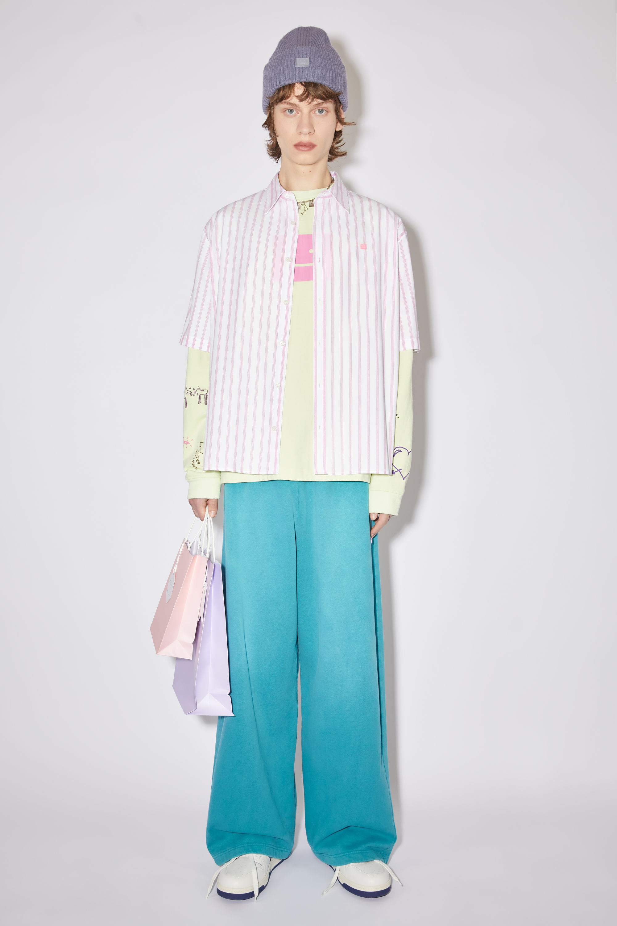 Short sleeve button-up shirt - White/Rose pink - 2