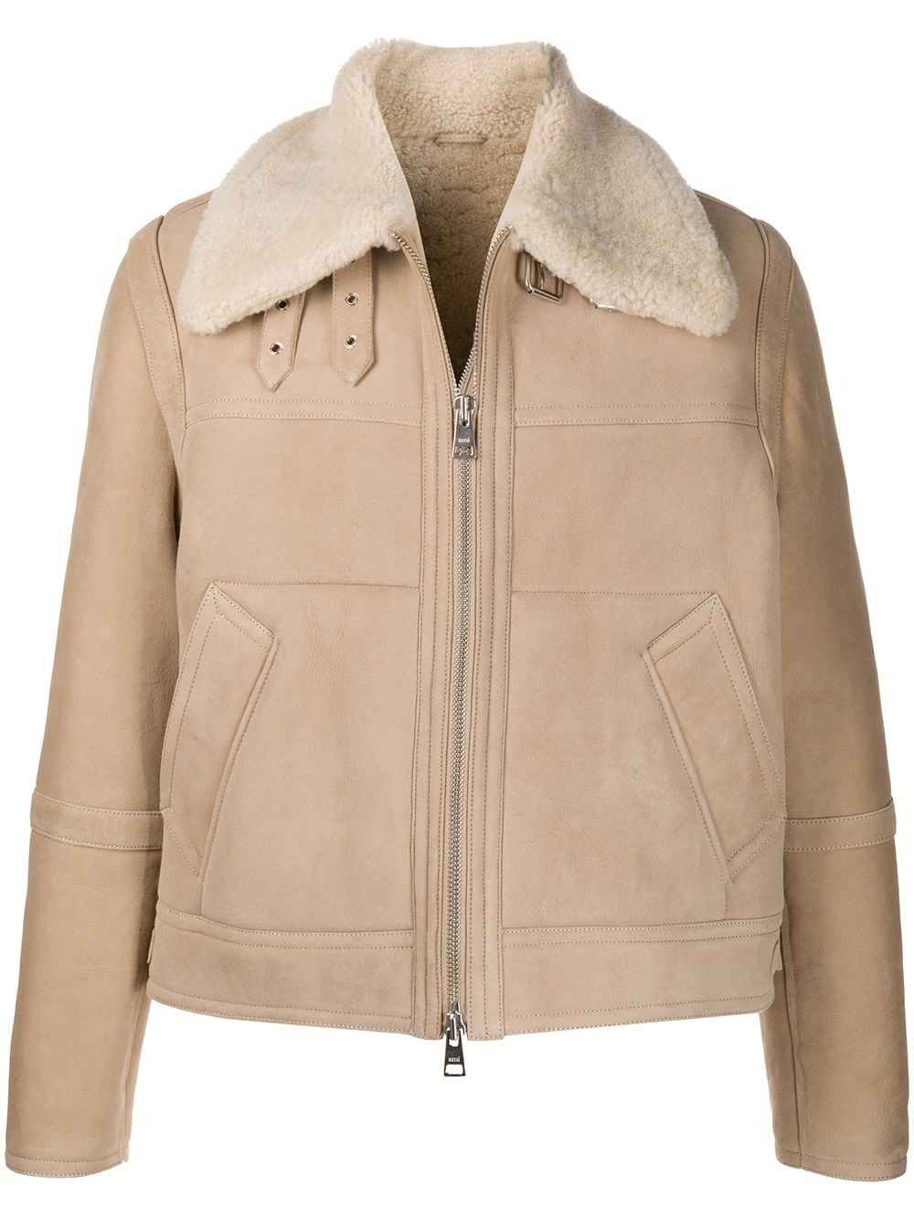 shearling-collar zip-up jacket - 1