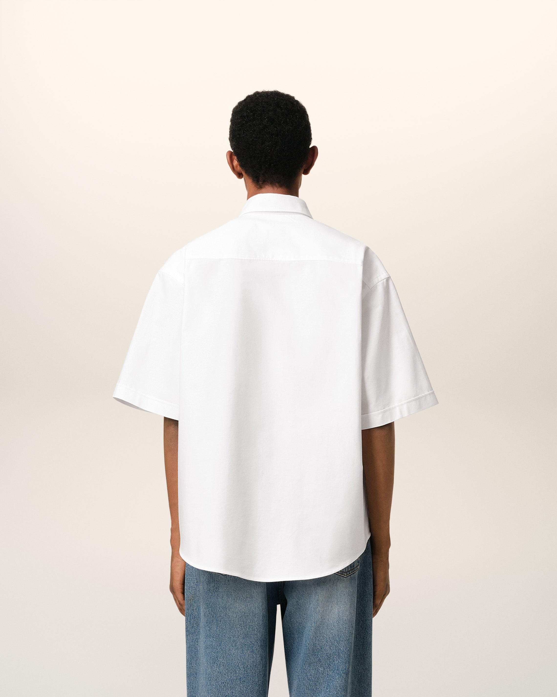 WHITE COTTON BOXY FIT SHORT SLEEVES SHIRT - 5
