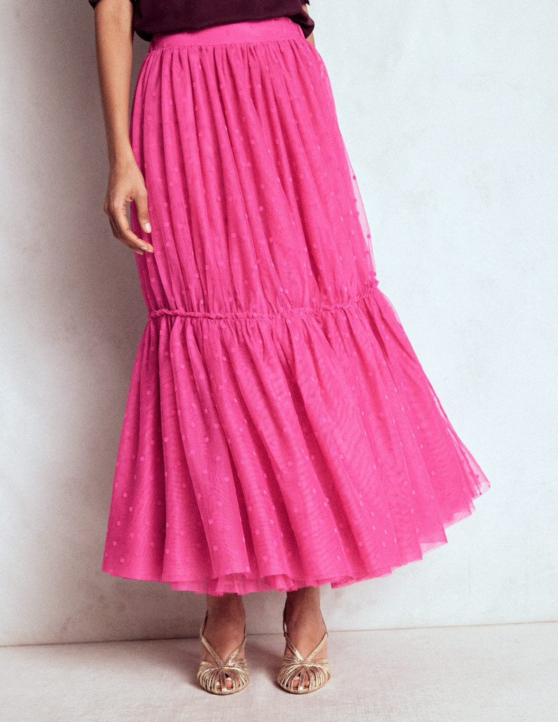 Anna Tulle Midi Skirt-Pink Flocked Spot 5