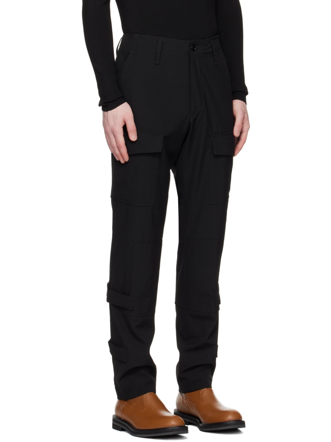 Black Paneled Cargo Pants - 2