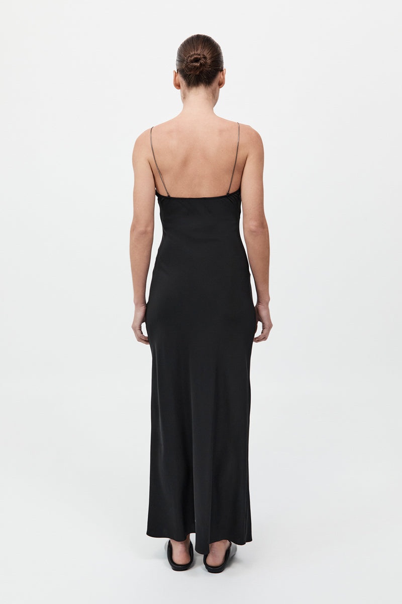 Fine Chain Silk Slip Dress - Black - 7