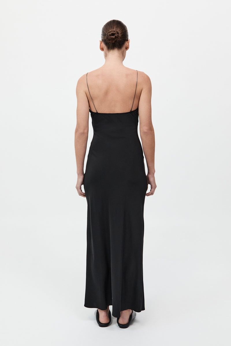Fine Chain Silk Slip Dress - Black 7
