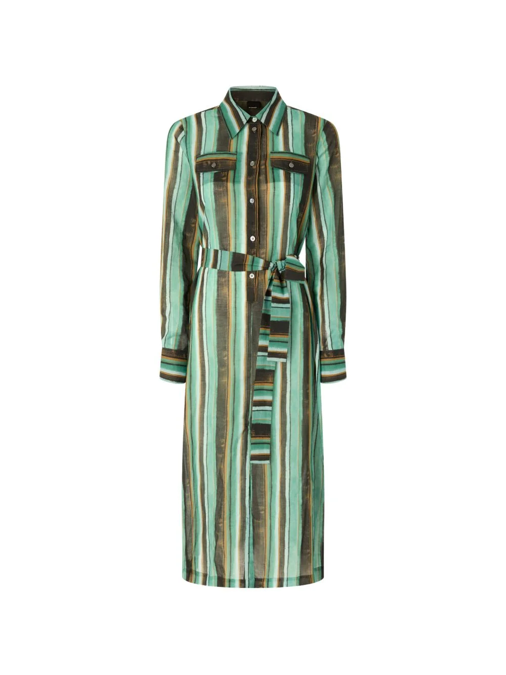 striped belted shirt midi dress - 1