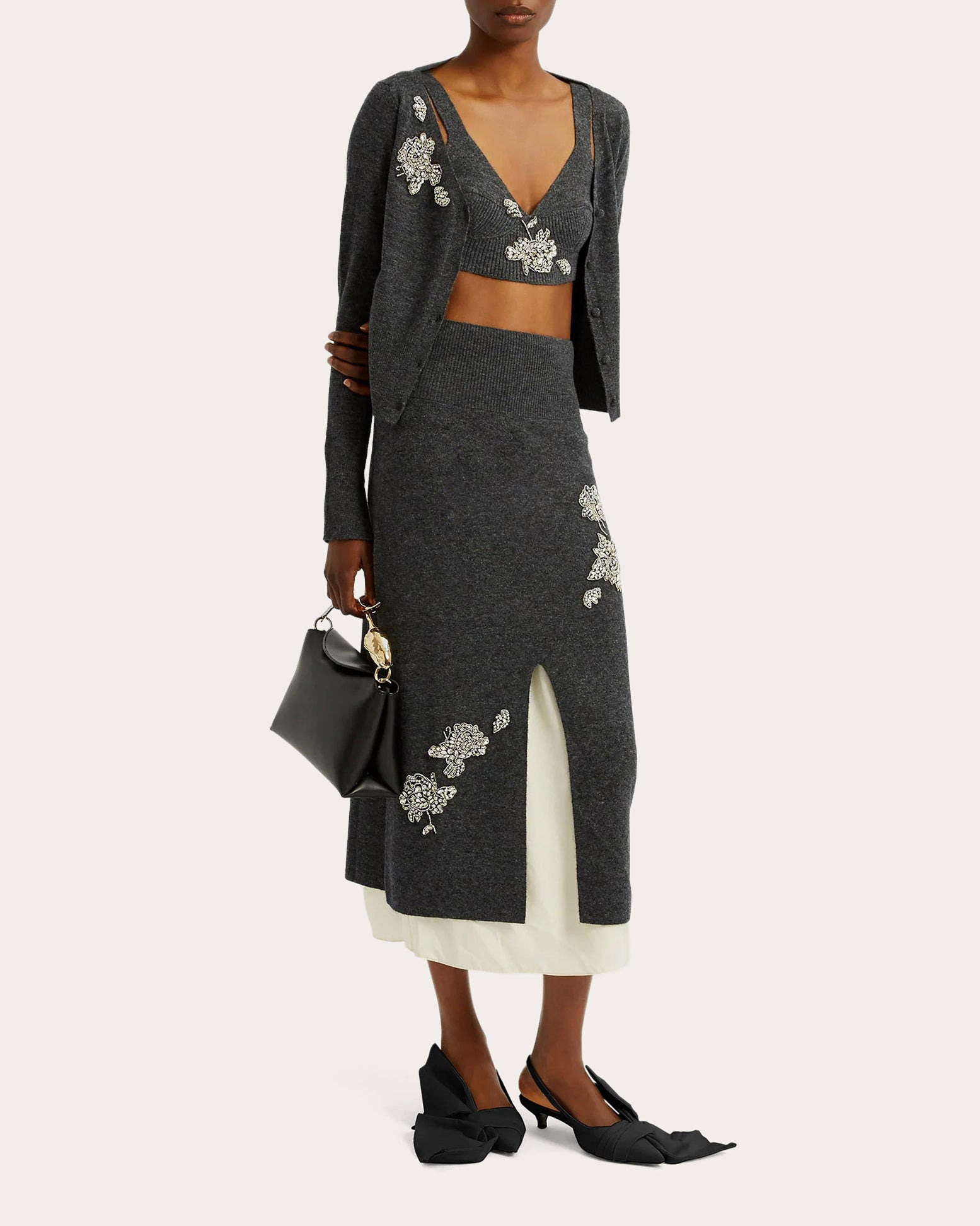 Crystal-Embellished Wool-Blend Midi Skirt - 5
