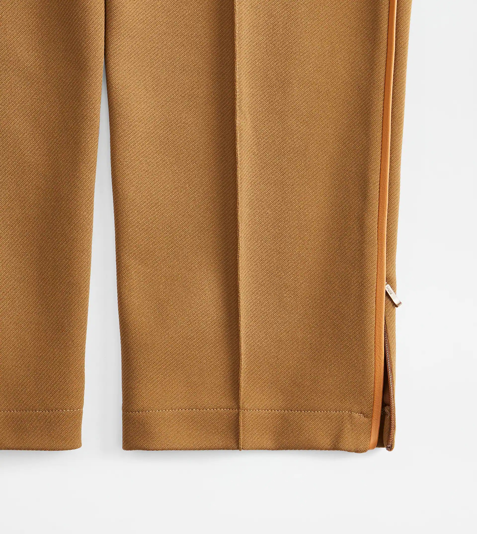TROUSERS WITH LEATHER PIPING - BROWN - 5