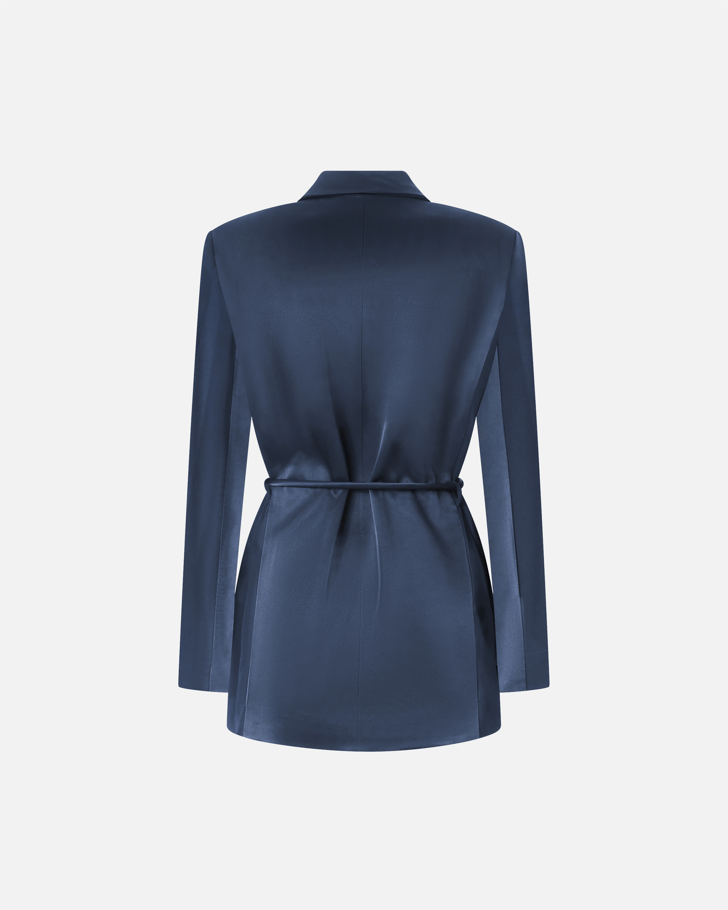 GLOSSY SATIN BLAZER WITH BELT AND SPHERE ACCENT - 6