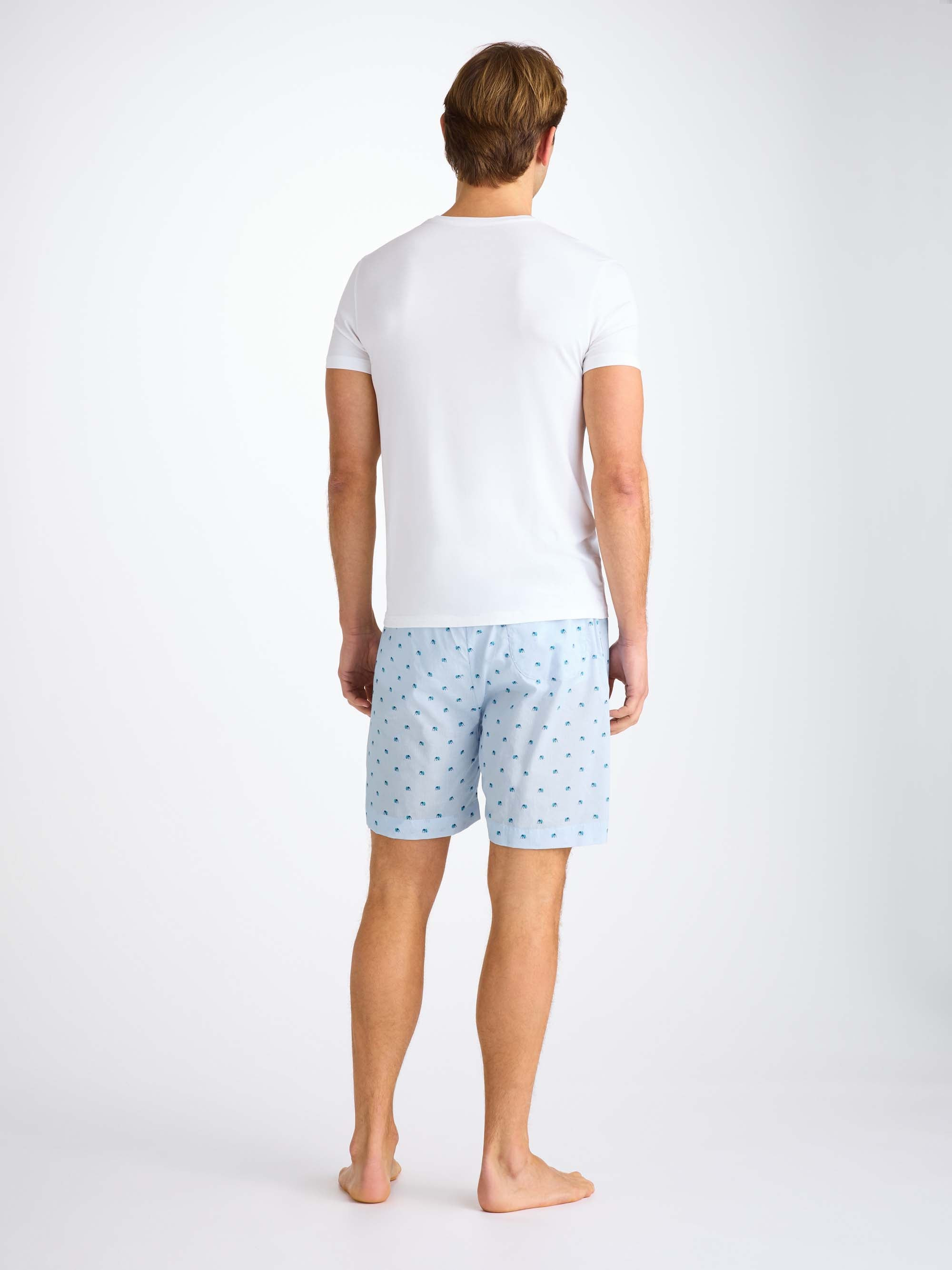 Men's Lounge Shorts Cotton Batiste Blue Elephant Print - 4