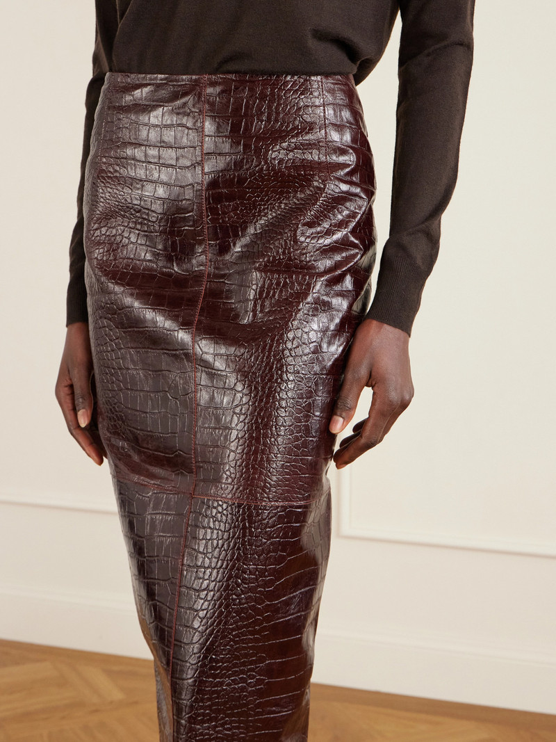 Paneled Croc-effect Leather Midi Skirt 4