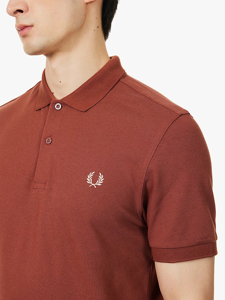 Brand-embroidery short-sleeves regular-fit cotton-piqué polo shirt - 5