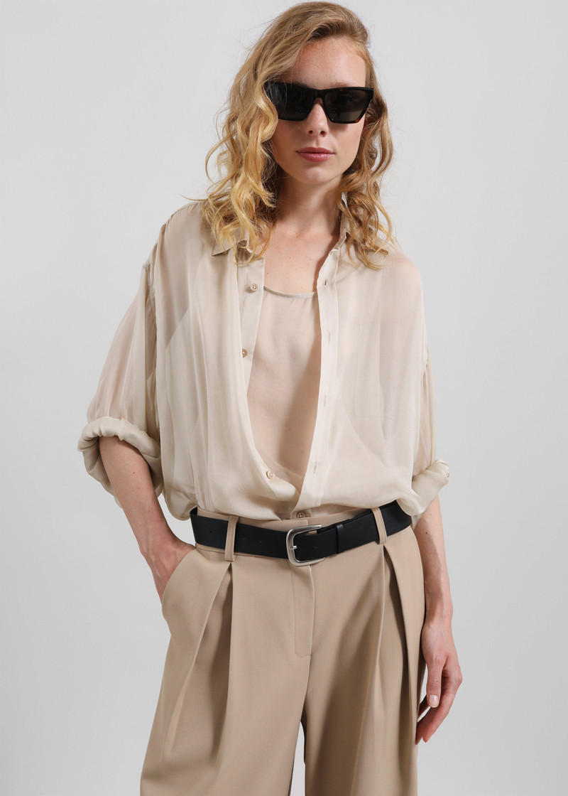 Oria Sheer Silk Chiffon Shirt - Beige 8