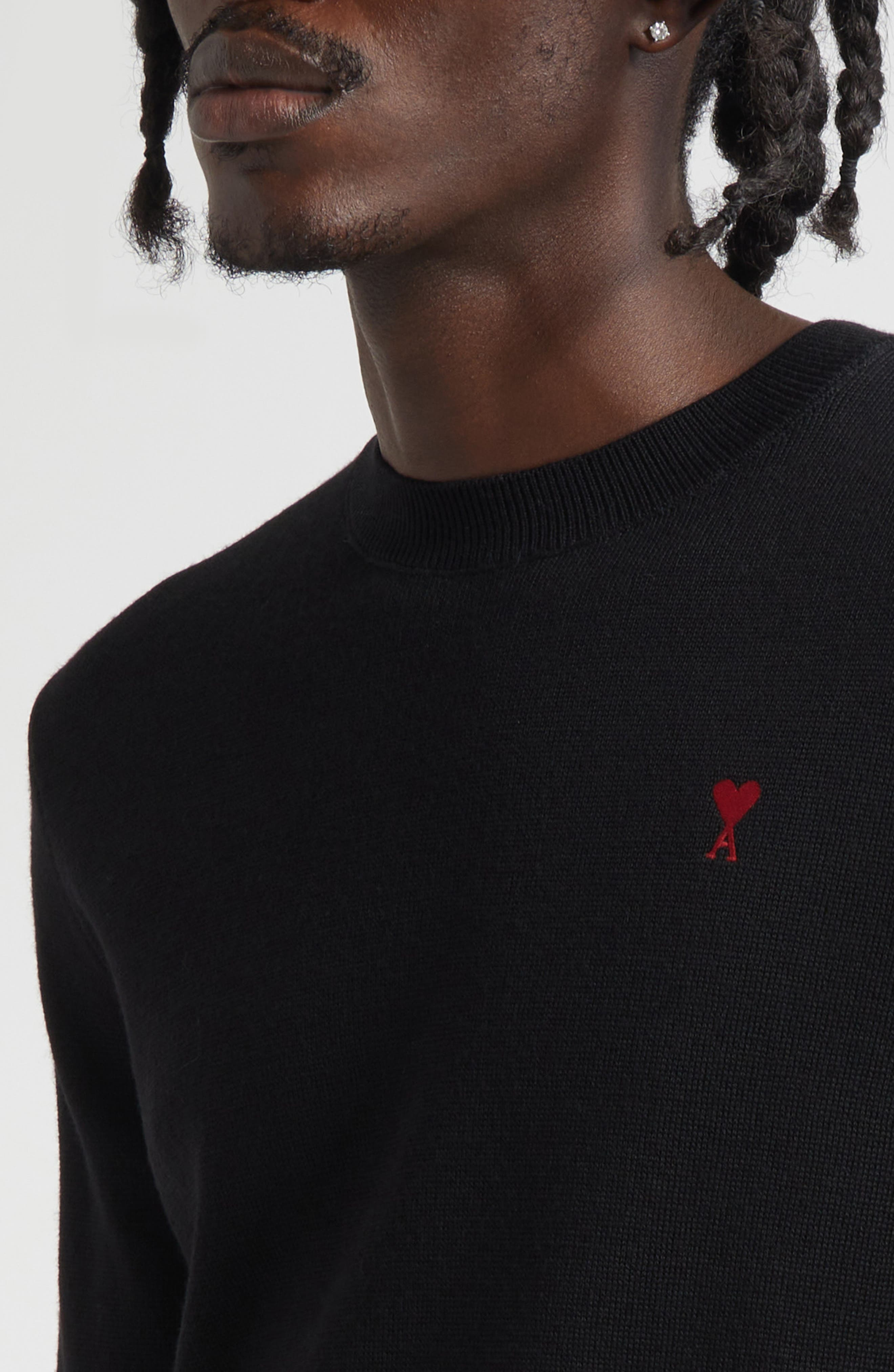 AMI PARIS Ami de Coeur Wool Crewneck Sweater in 009 Noir/rouge at Nordstrom - 4