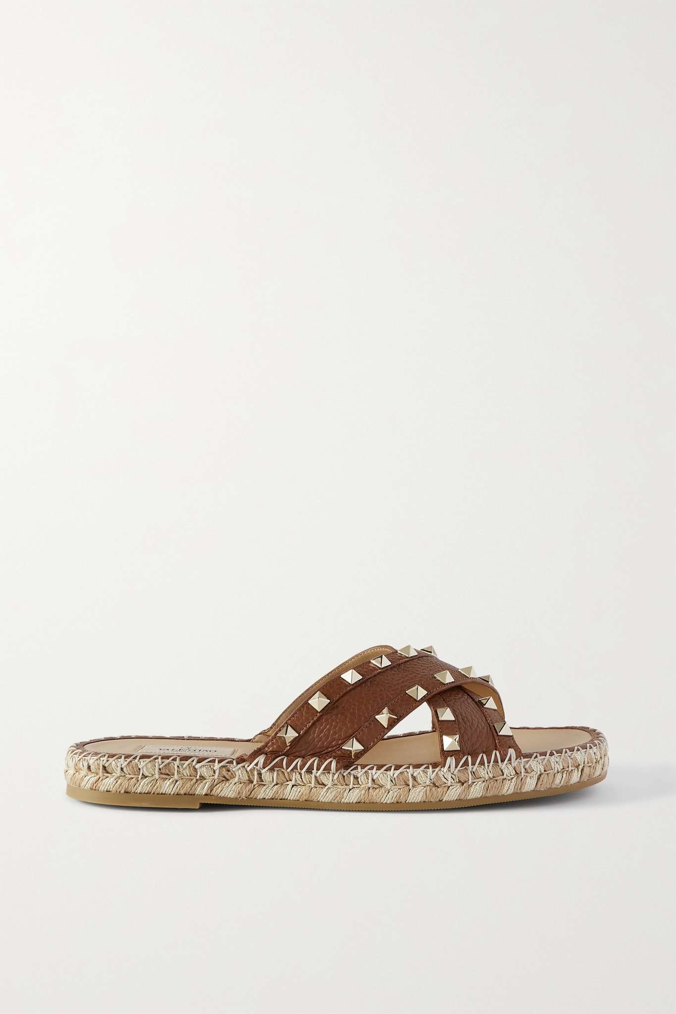 Valentino Garavani Rockstud textured-leather espadrille slides - 1