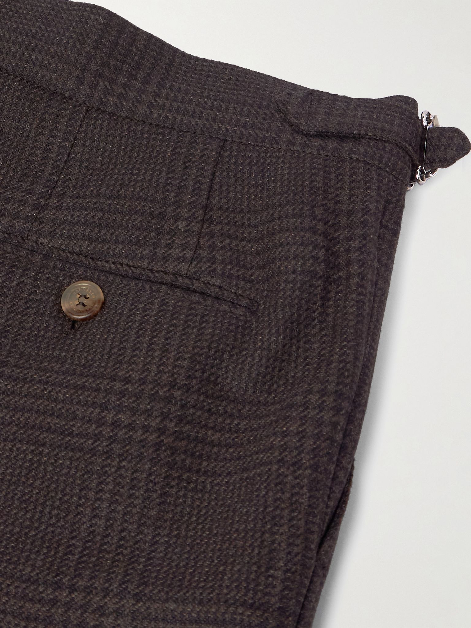 Straight-Leg Pleated Prince of Wales Wool, Cashmere and Silk-Blend Suit Trousers Brown - 5