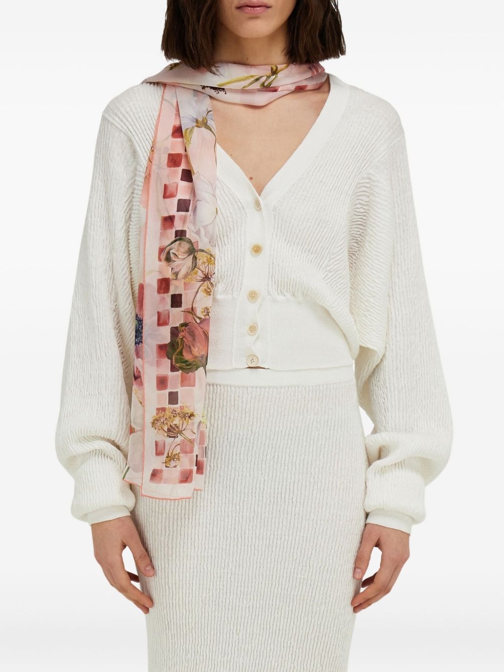 Fiori-print silk scarf - 3