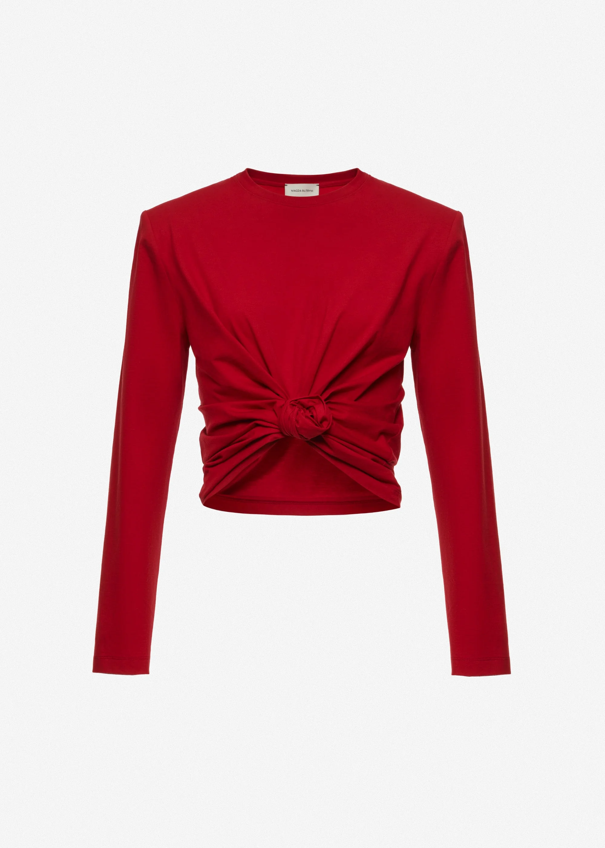 Knotted longsleeve jersey blouse in red - 1