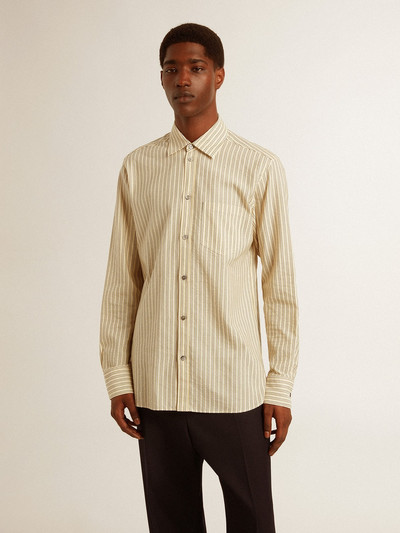 Golden Goose Men’s ecru cotton shirt with narrow black stripes outlook