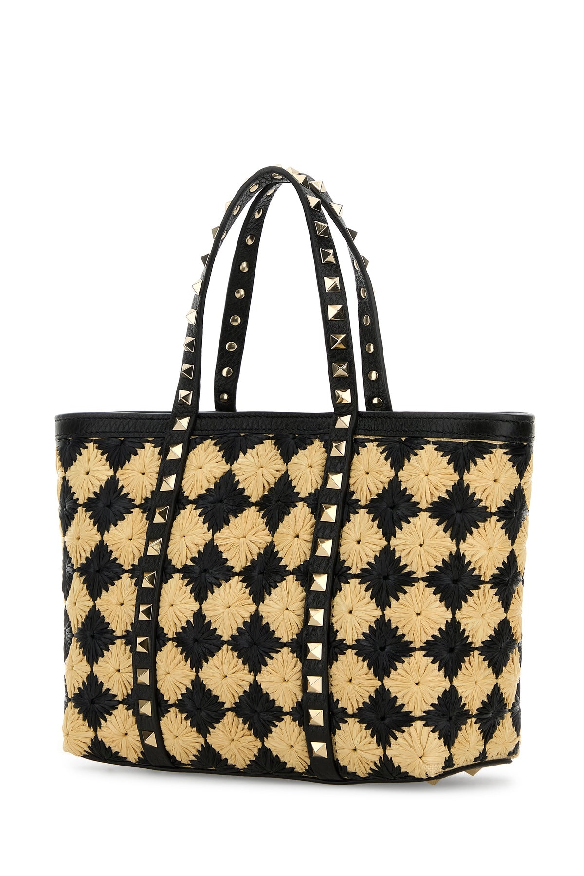 Embroidered raffia mini Rockstud handbag - 2