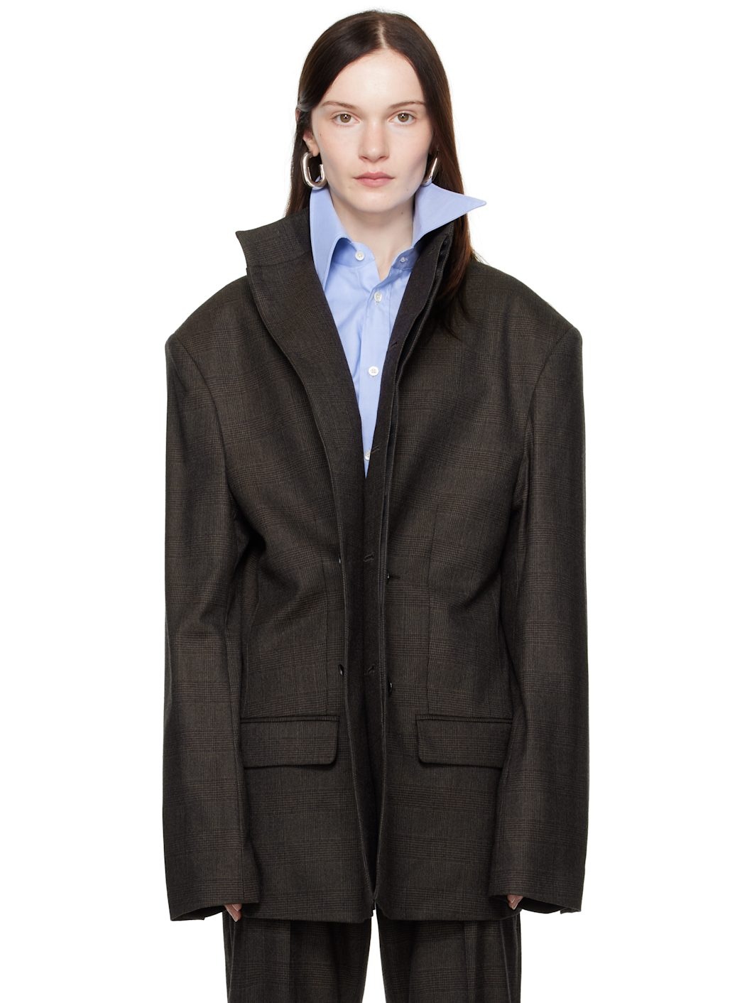 Brown High Neck Jacket - 1