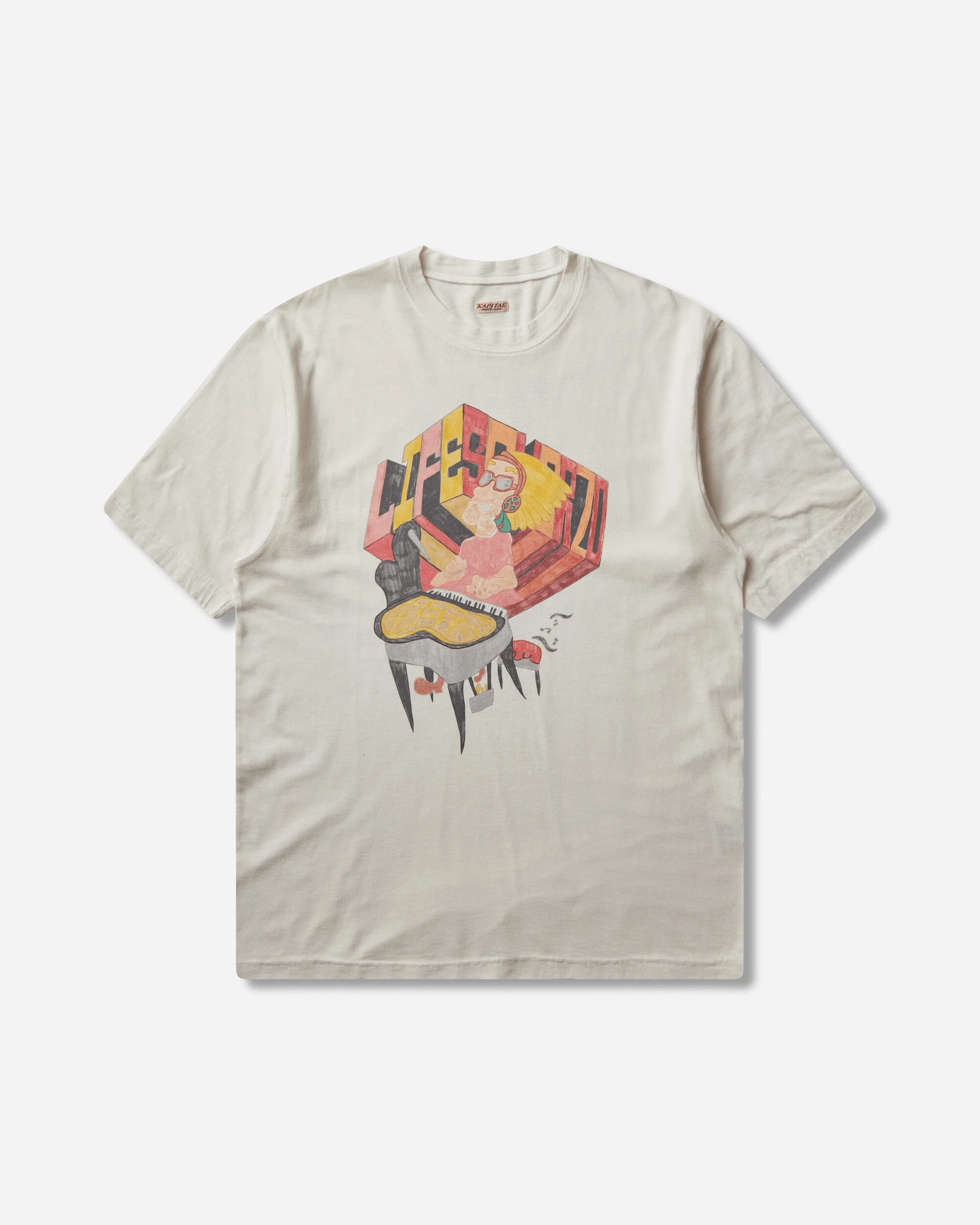 Men's 20/-Jersey Crew T-Shirt (Analog Piano Man) Ecru - 1