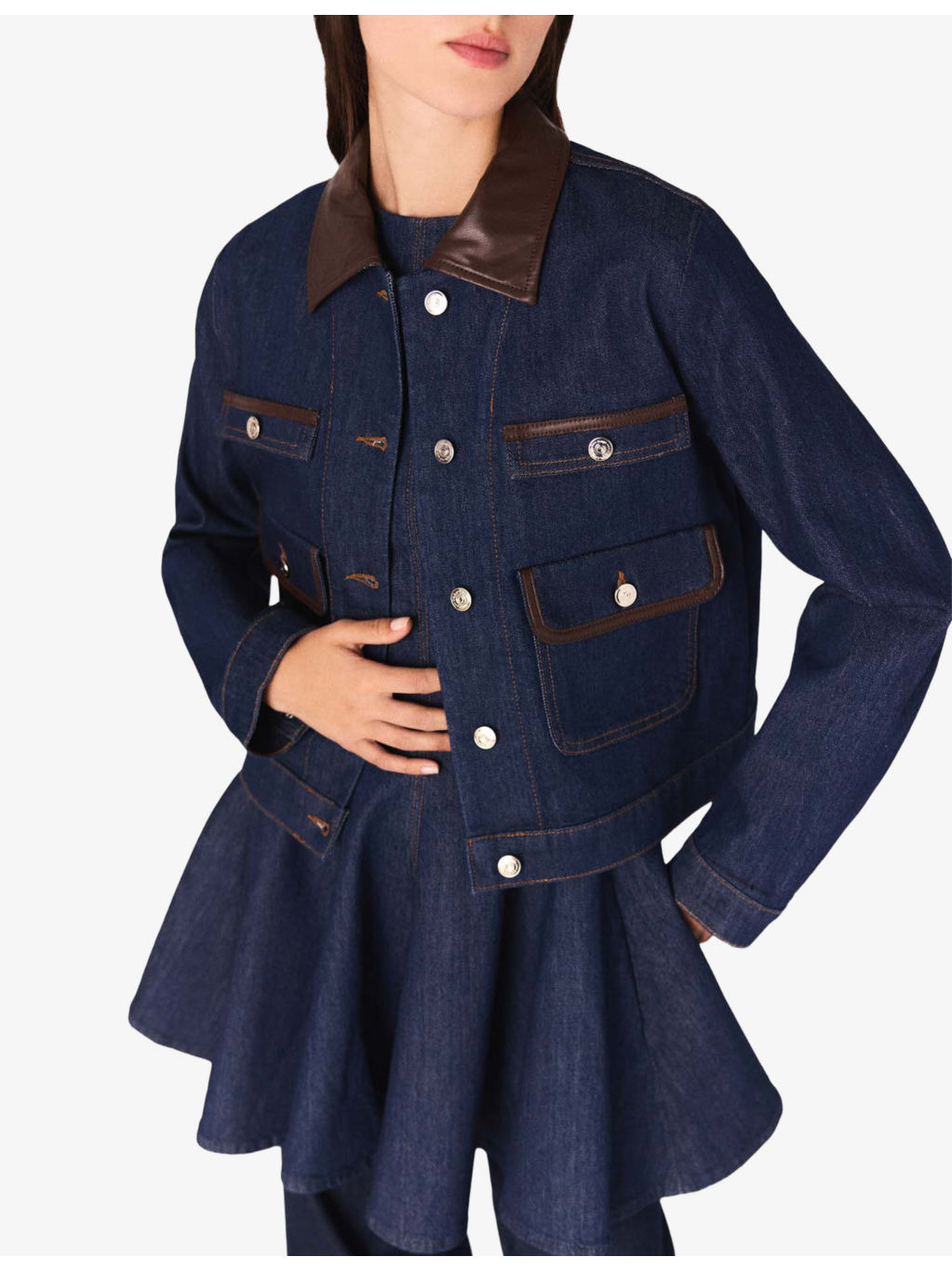Contrast-Collar Patch-Pocket Denim Jacket - 3