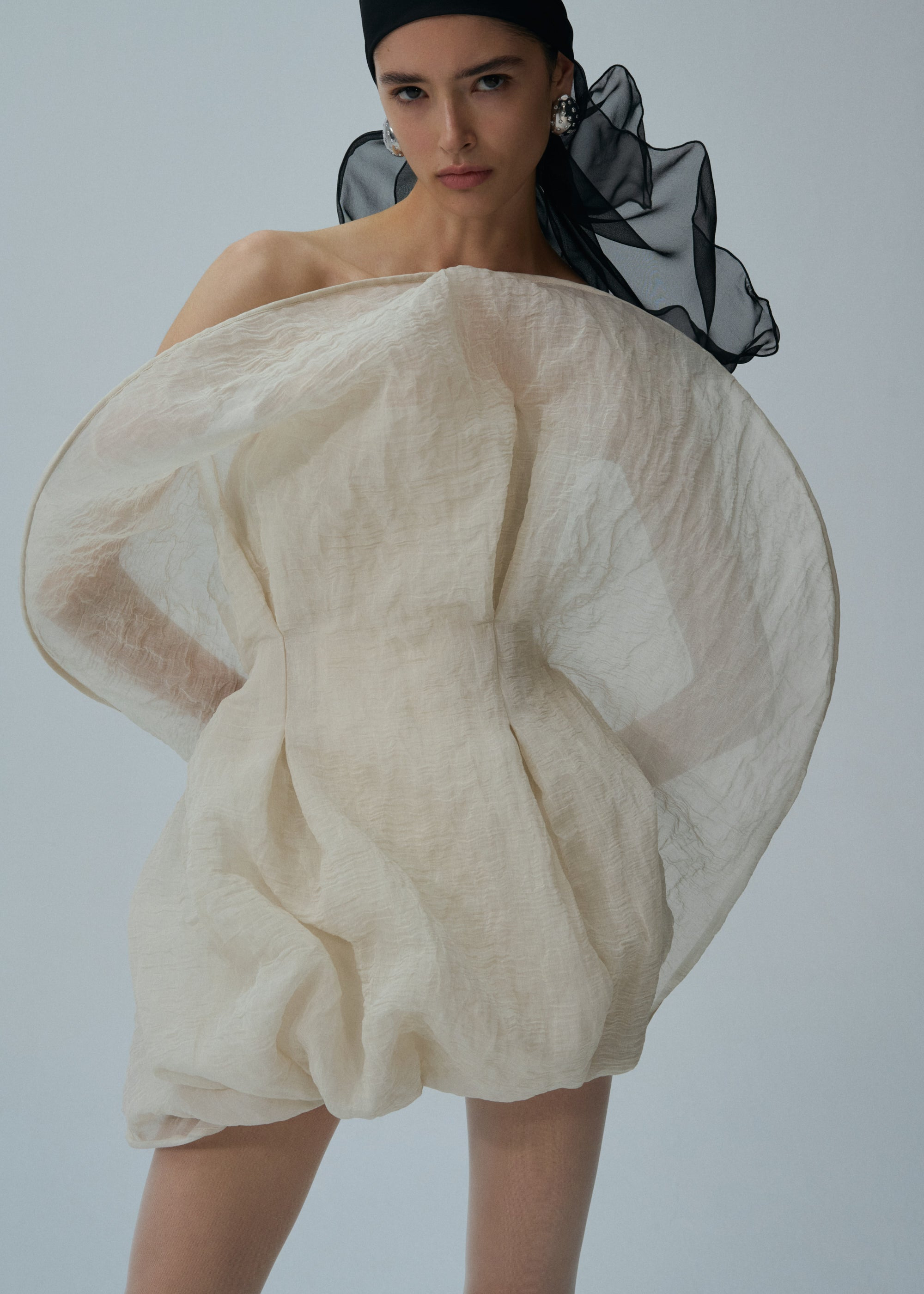 Strapless sculptural mini dress in beige - 4