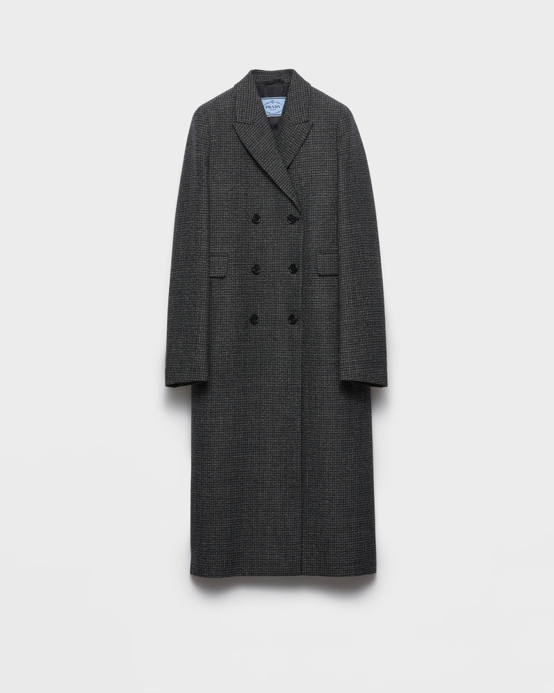 Double-breasted gingham-checked mouliné wool coat 1