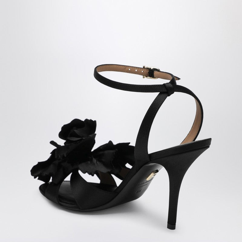 Ferragamo Black Satin Flower Sandals Women - 2
