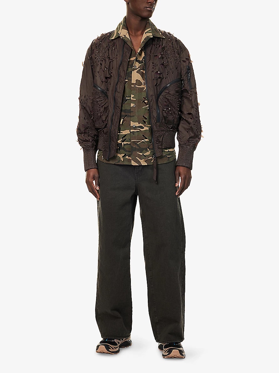 Laser-Slashed Petal Woven Bomber Jacket - 2